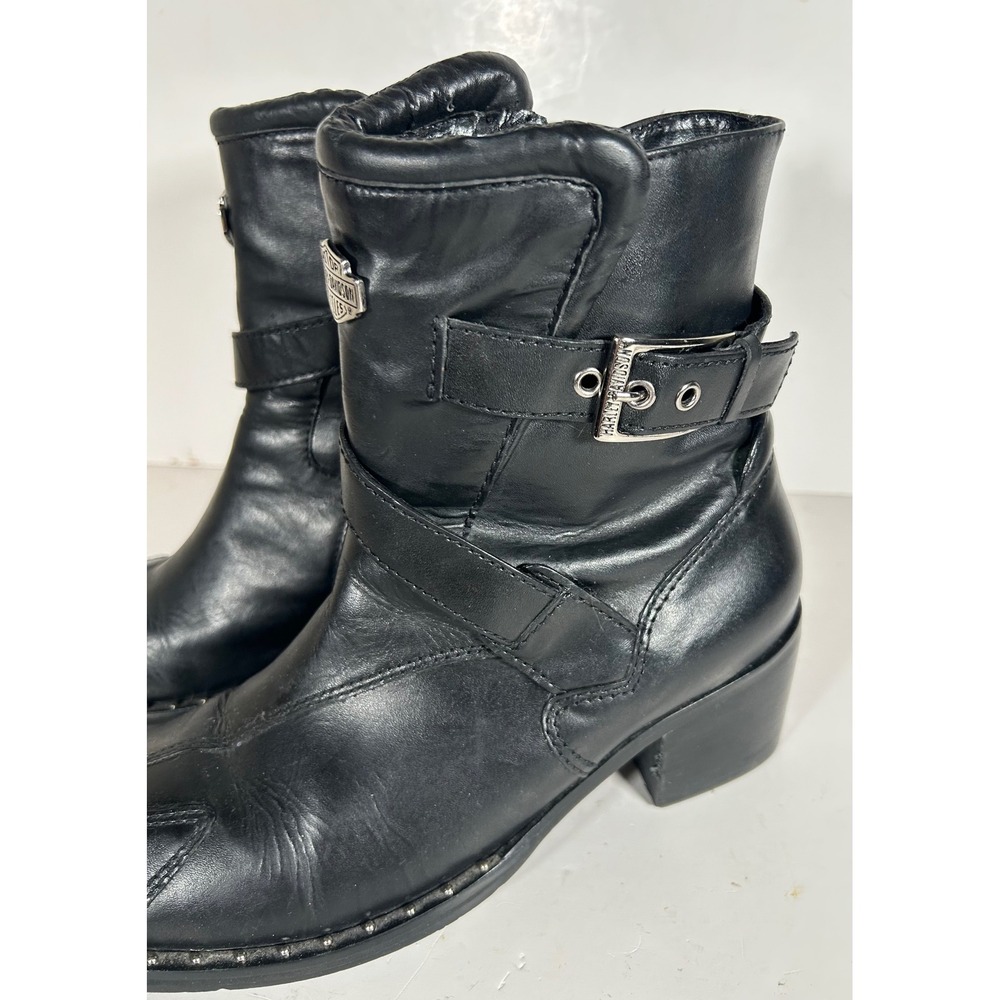 Harley Davidson Womens Black Leather Motorcycle Boots Block Heel 84420 Size 8M - Picture 3 of 10